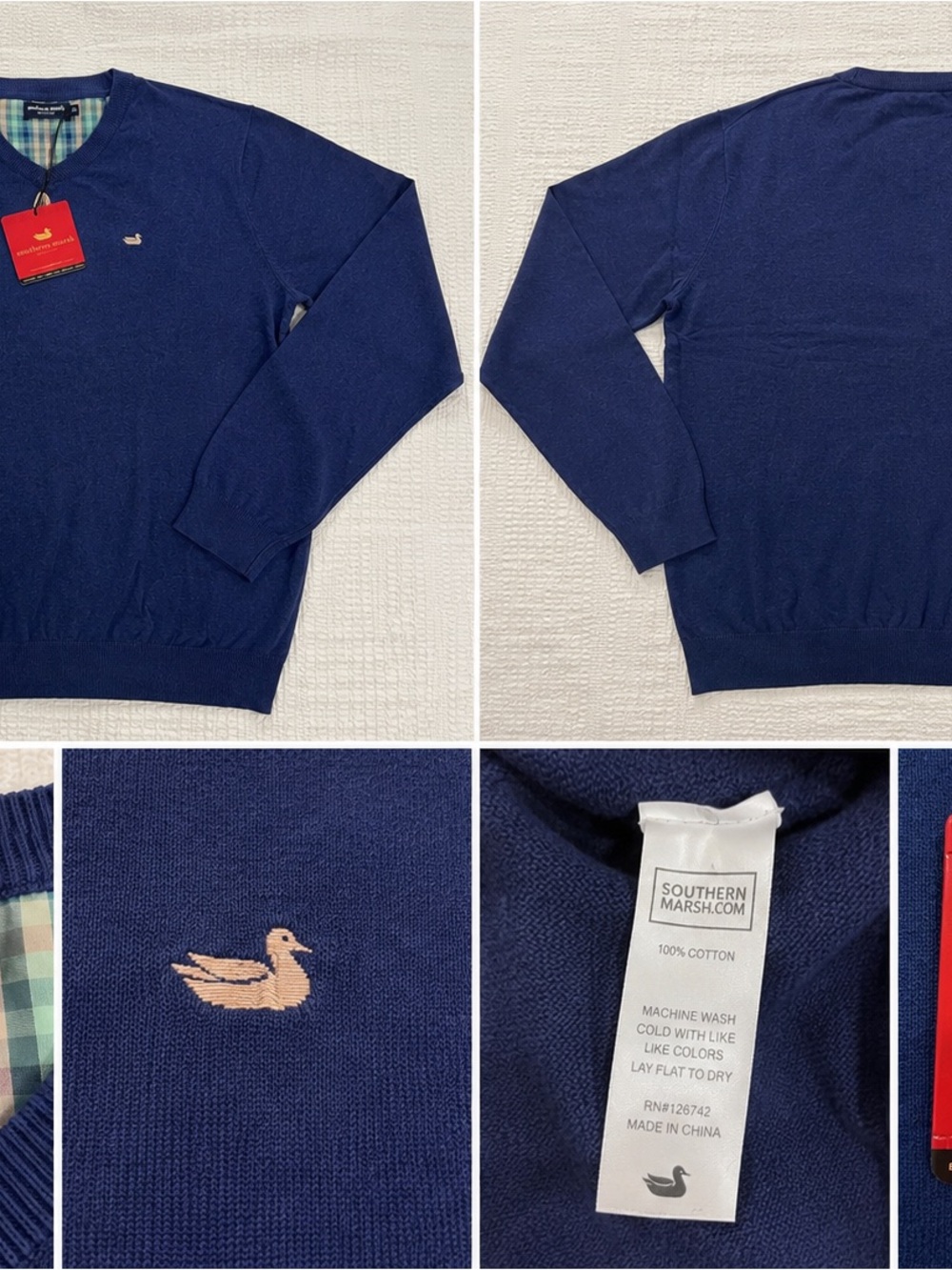 Southern Marsh Men’s XL Navy V-Neck Cotton Sweater NWT